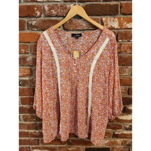 Suzanne Betro 2x Multicolored Floral Bohemian Tunic Crotchet Lace Accent